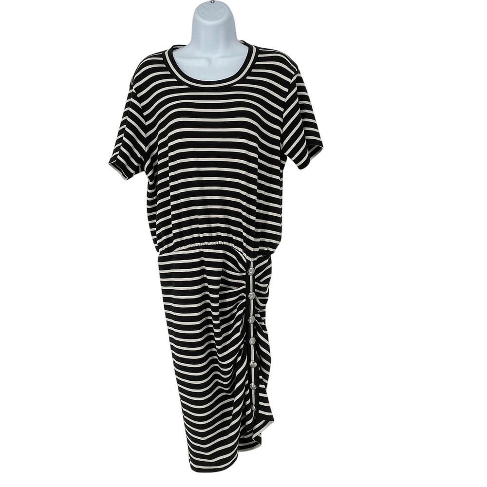 Veronica Beard Cortland Mini Dress‎ Ruched Striped Black White Size XL Nautical